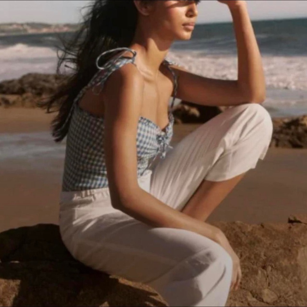 Reformation Larry Blue Gingham 100% Linen Top
